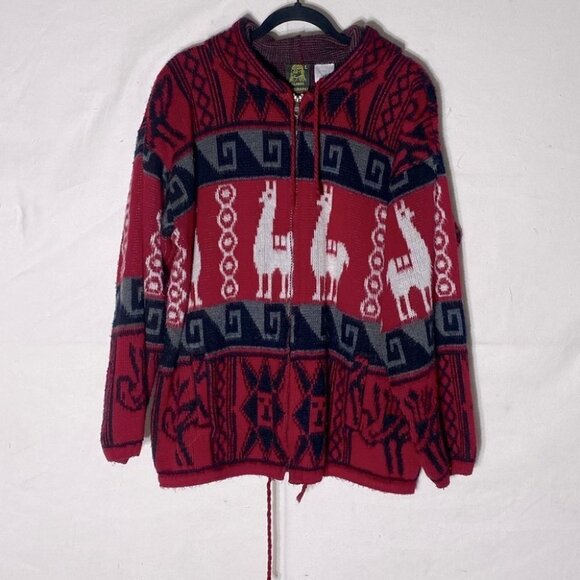 Tejidos Ruminahui Red Alpaca Zip Front Wool Sweater L - Picture 15 of 15